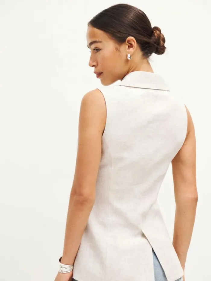 The Reformation Billie Linen Vest Oatmeal 8211 Clothing