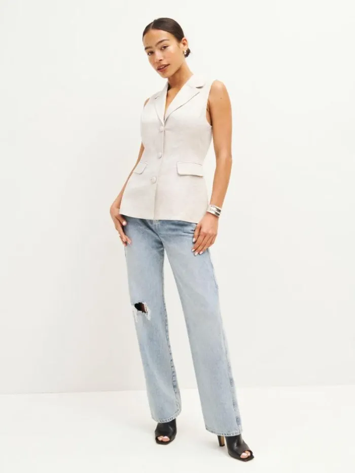 The Reformation Billie Linen Vest Oatmeal 8211 Clothing