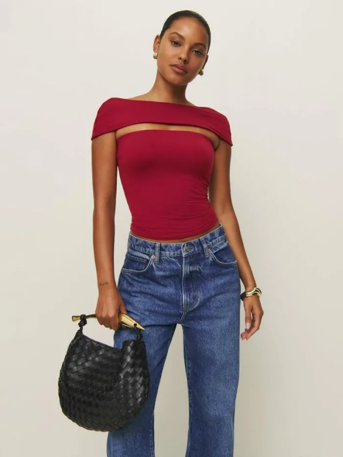The Reformation Carmina Knit Top Sangre 8211 Clothing