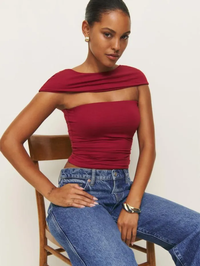 The Reformation Carmina Knit Top Sangre 8211 Clothing