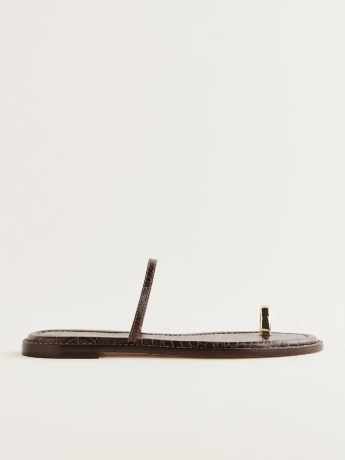 The Reformation Cassandra Flat Sandal Brown Croceffect 8211 Shoes