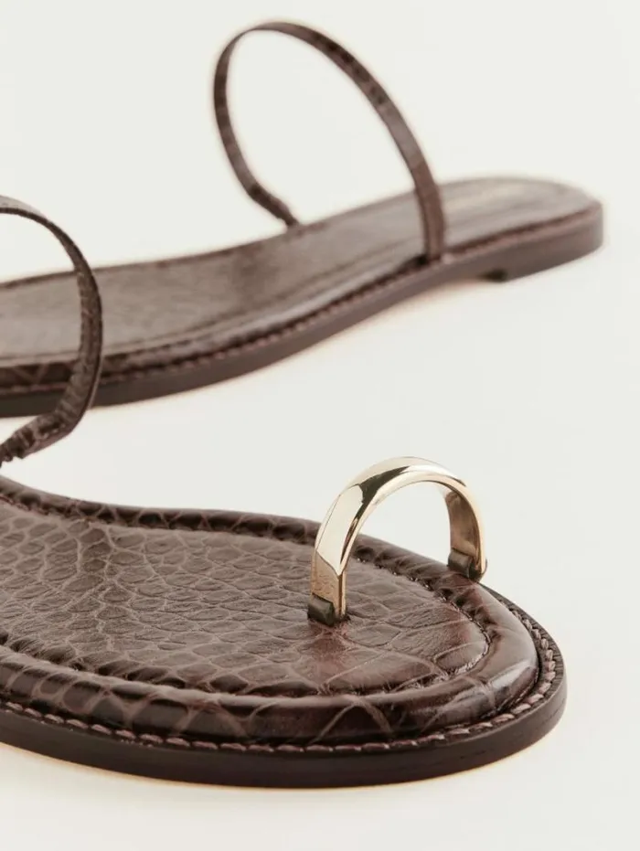 The Reformation Cassandra Flat Sandal Brown Croceffect 8211 Shoes