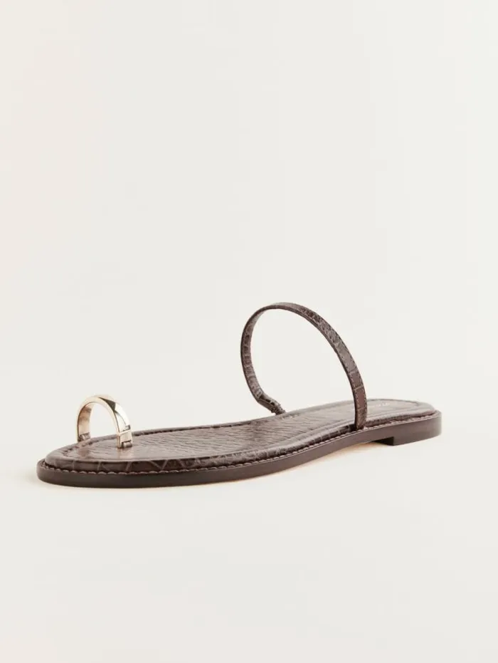 The Reformation Cassandra Flat Sandal Brown Croceffect 8211 Shoes
