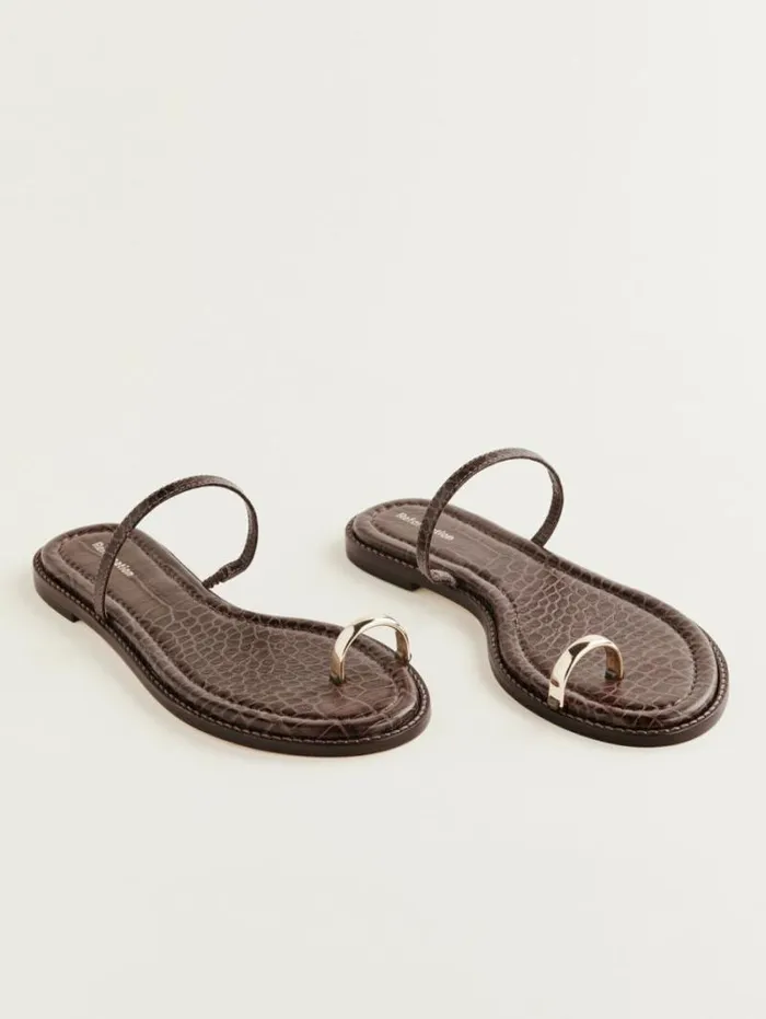 The Reformation Cassandra Flat Sandal Brown Croceffect 8211 Shoes