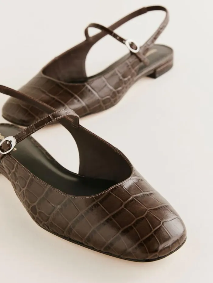 The Reformation Claire Flat Slingback Brown Croceffect 8211 Shoes