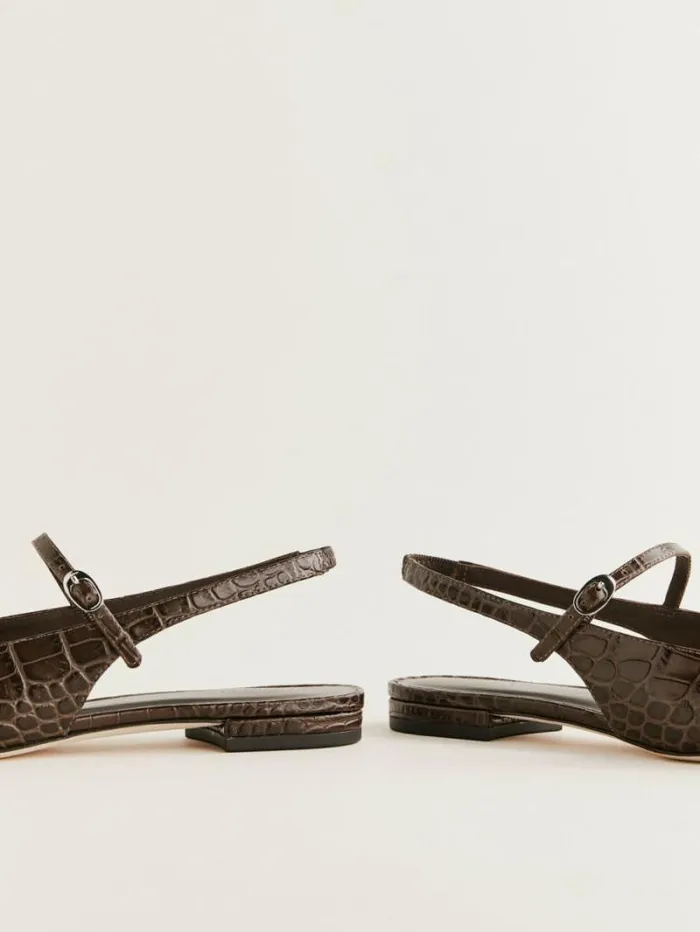 The Reformation Claire Flat Slingback Brown Croceffect 8211 Shoes