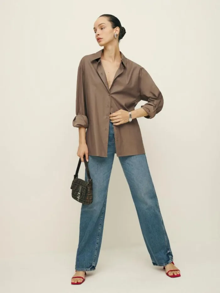 The Reformation Collins Shirt Mushroom 8211 Clothing