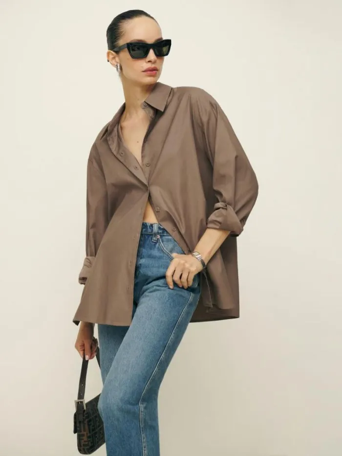 The Reformation Collins Shirt Mushroom 8211 Clothing