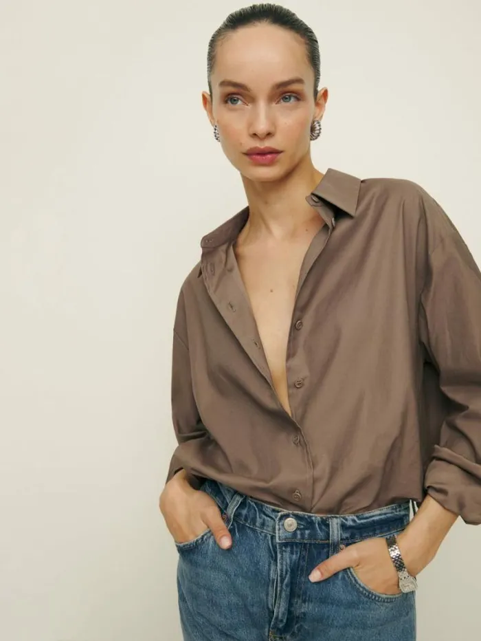 The Reformation Collins Shirt Mushroom 8211 Clothing