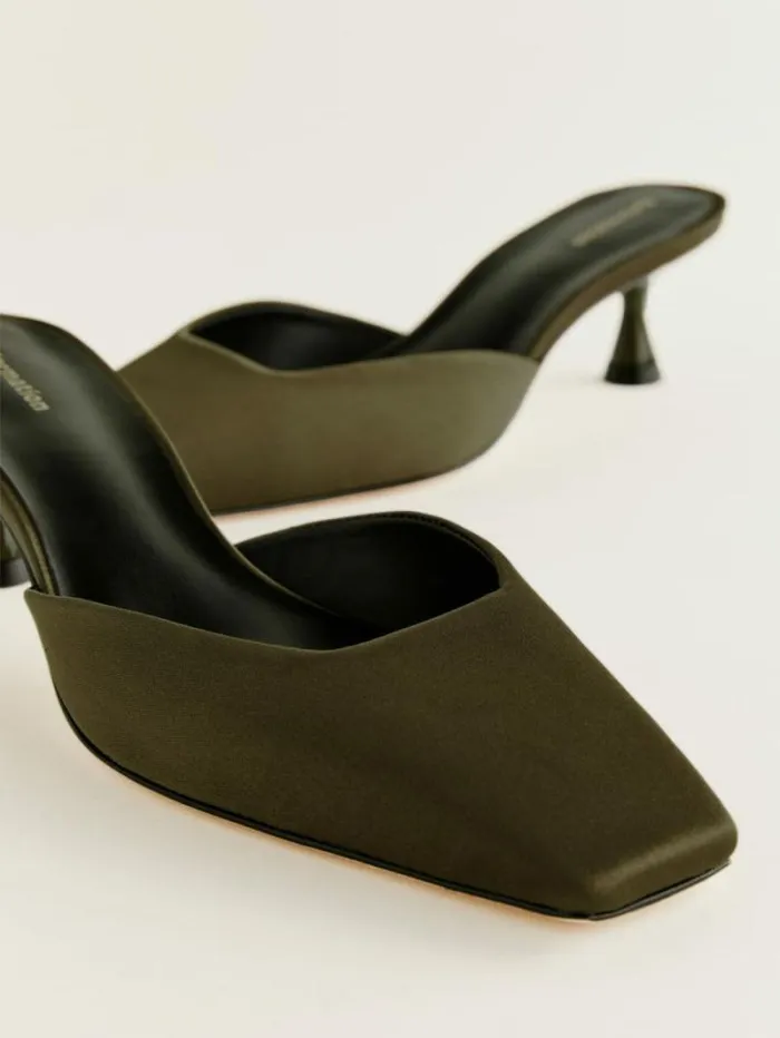 The Reformation Daniela Kitten Mule Pickle Satin 8211 Shoes