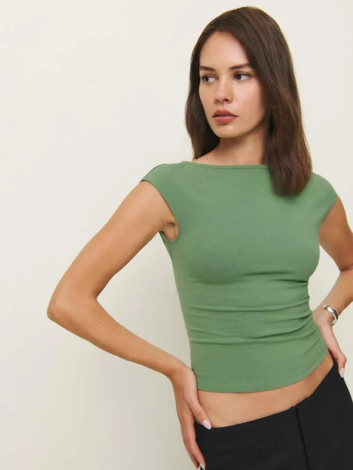 The Reformation Darra Knit Top Bottle Green 8211 Clothing