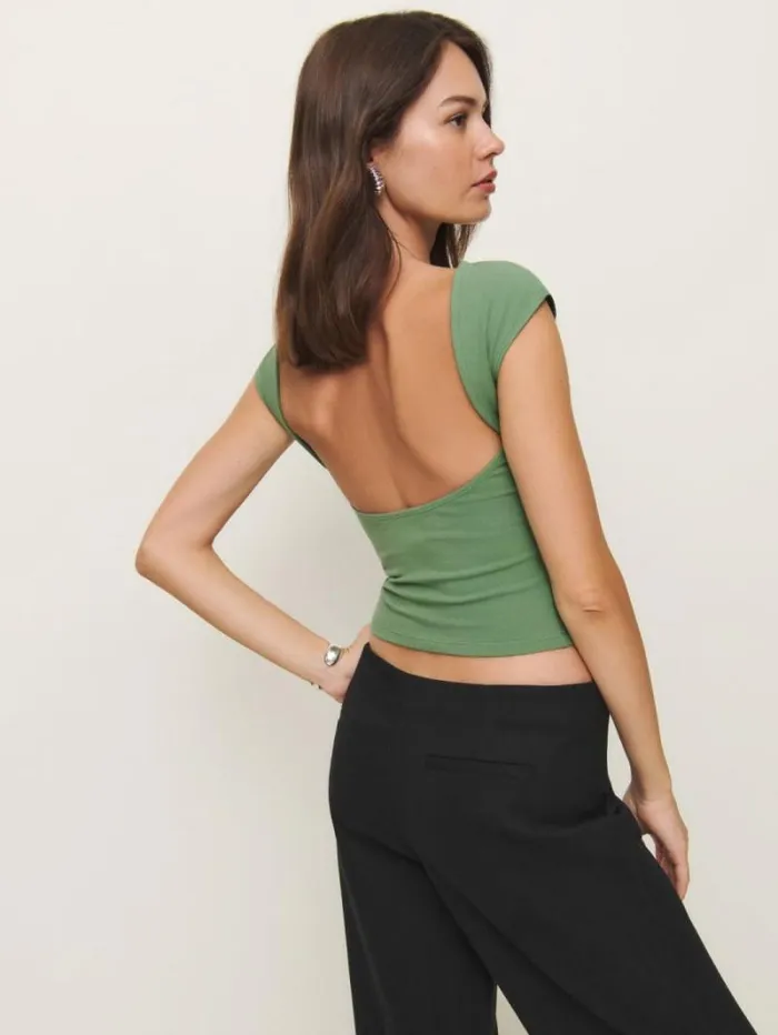 The Reformation Darra Knit Top Bottle Green 8211 Clothing