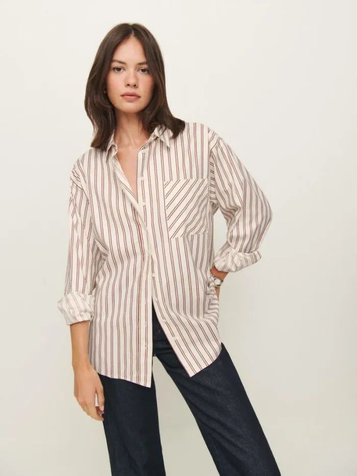 The Reformation Eli Oversized Shirt August Stripe 8211 Clothing