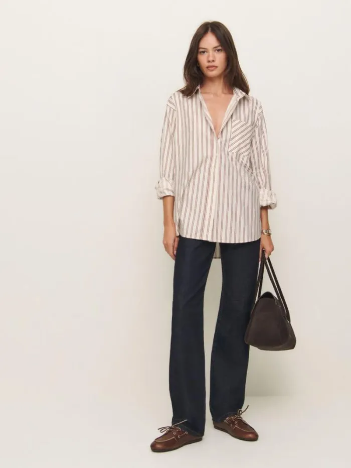 The Reformation Eli Oversized Shirt August Stripe 8211 Clothing