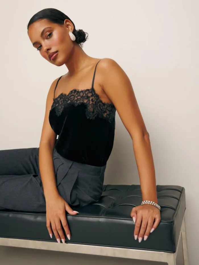 The Reformation Estelle Velvet Top Black 8211 Clothing