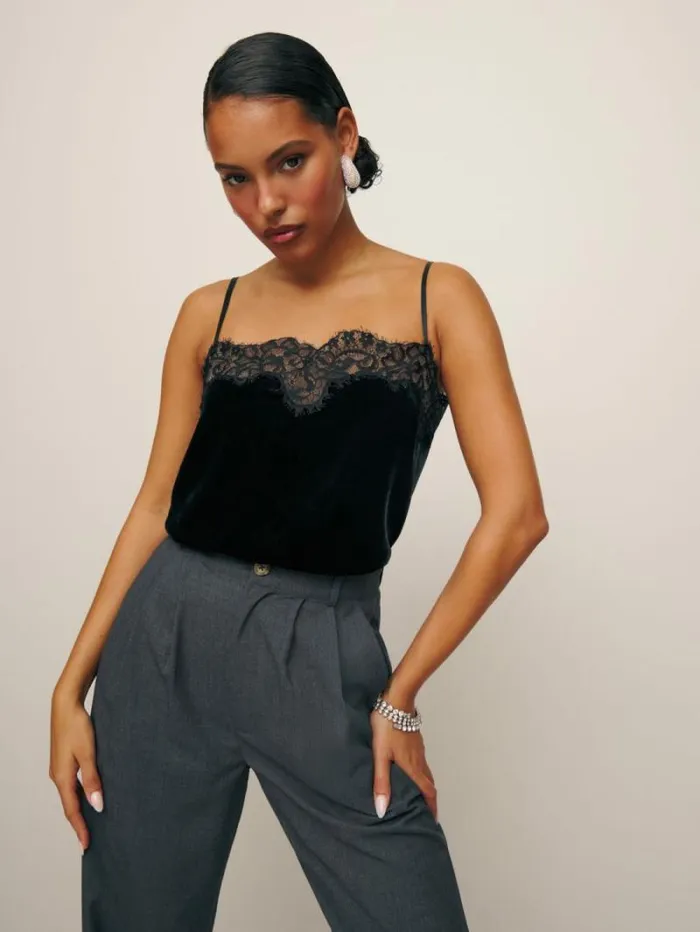 The Reformation Estelle Velvet Top Black 8211 Clothing