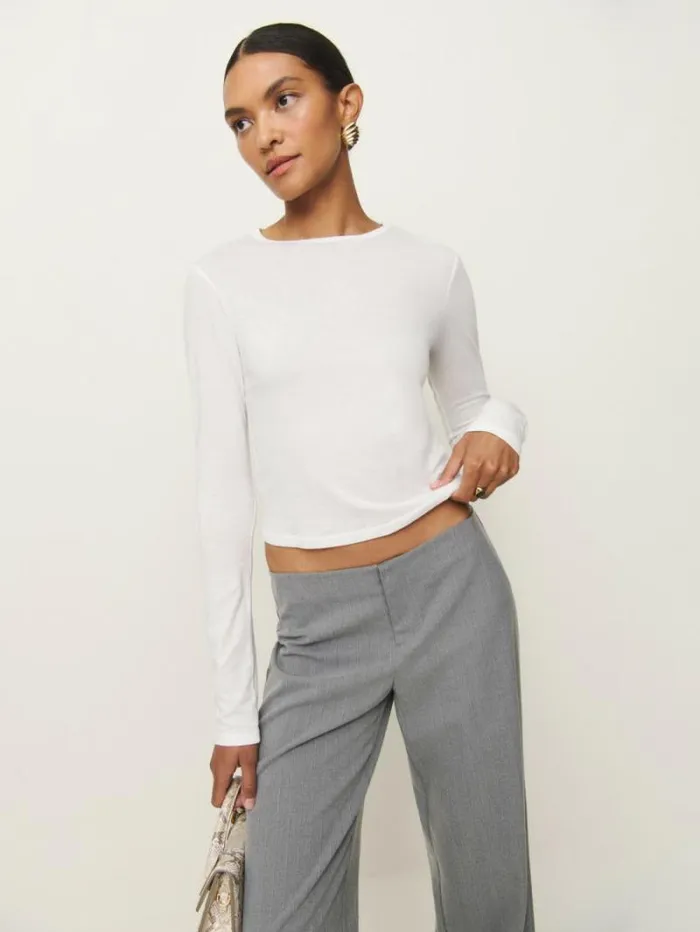 The Reformation Ezra Slim Fit Long Sleeve White 8211 Clothing
