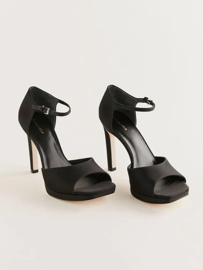 The Reformation Gloria Heeled Platform Sandal Black Satin 8211 WeddingsShoes