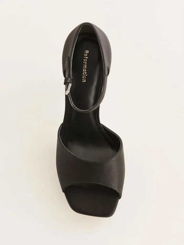 The Reformation Gloria Heeled Platform Sandal Black Satin 8211 WeddingsShoes