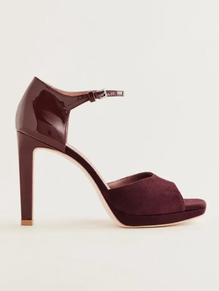 The Reformation Gloria Heeled Platform Sandal Ruby Patent Suede 8211 WeddingsShoes
