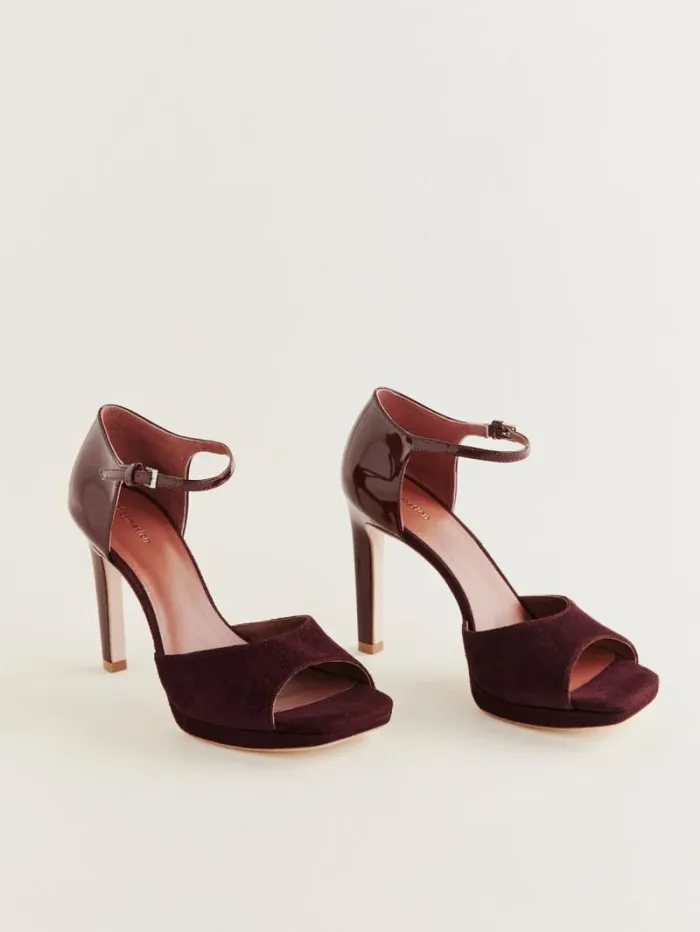 The Reformation Gloria Heeled Platform Sandal Ruby Patent Suede 8211 WeddingsShoes