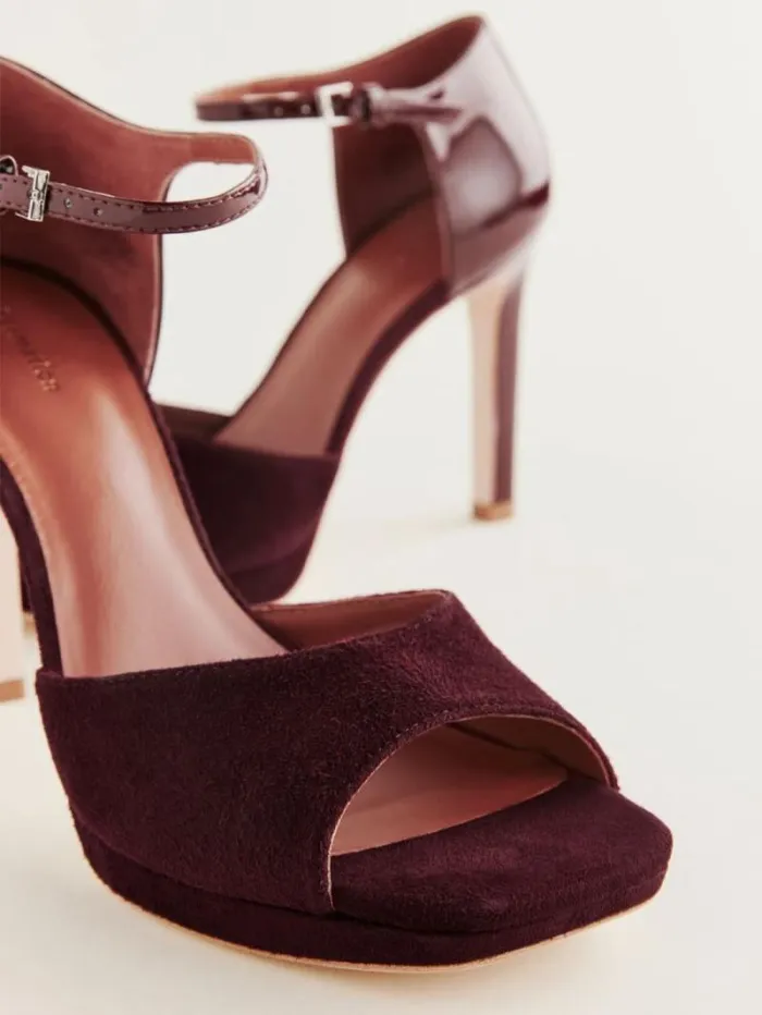 The Reformation Gloria Heeled Platform Sandal Ruby Patent Suede 8211 WeddingsShoes
