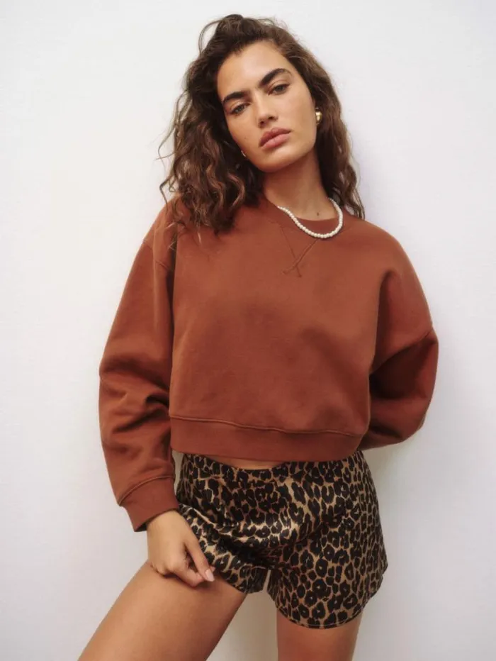 The Reformation Grace Cropped Vintage Oversized Crewneck Sweatshirt Fig Jam 8211 Clothing