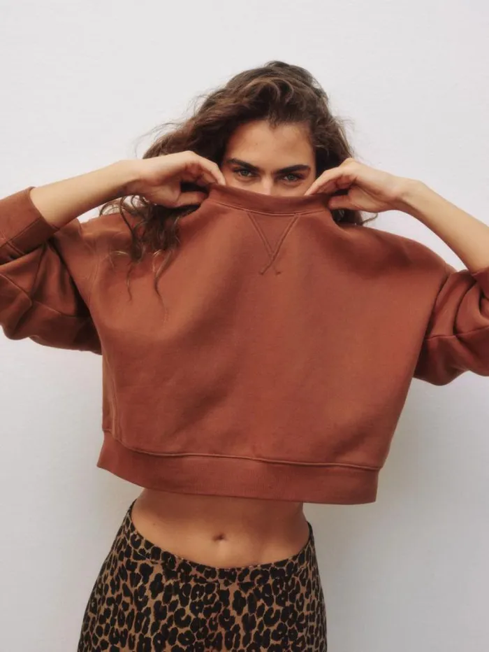 The Reformation Grace Cropped Vintage Oversized Crewneck Sweatshirt Fig Jam 8211 Clothing
