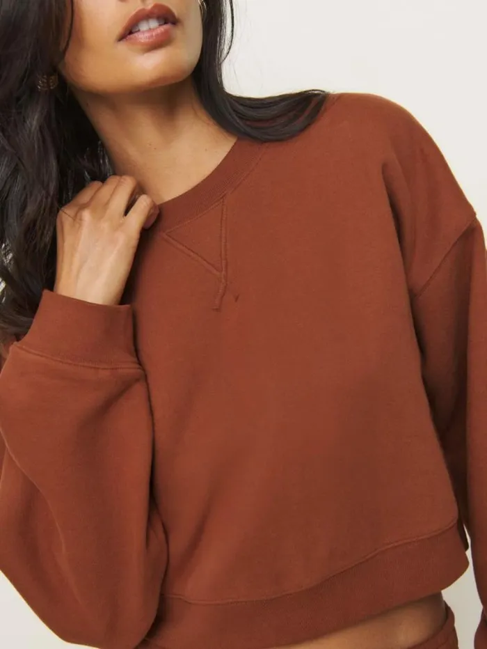 The Reformation Grace Cropped Vintage Oversized Crewneck Sweatshirt Fig Jam 8211 Clothing