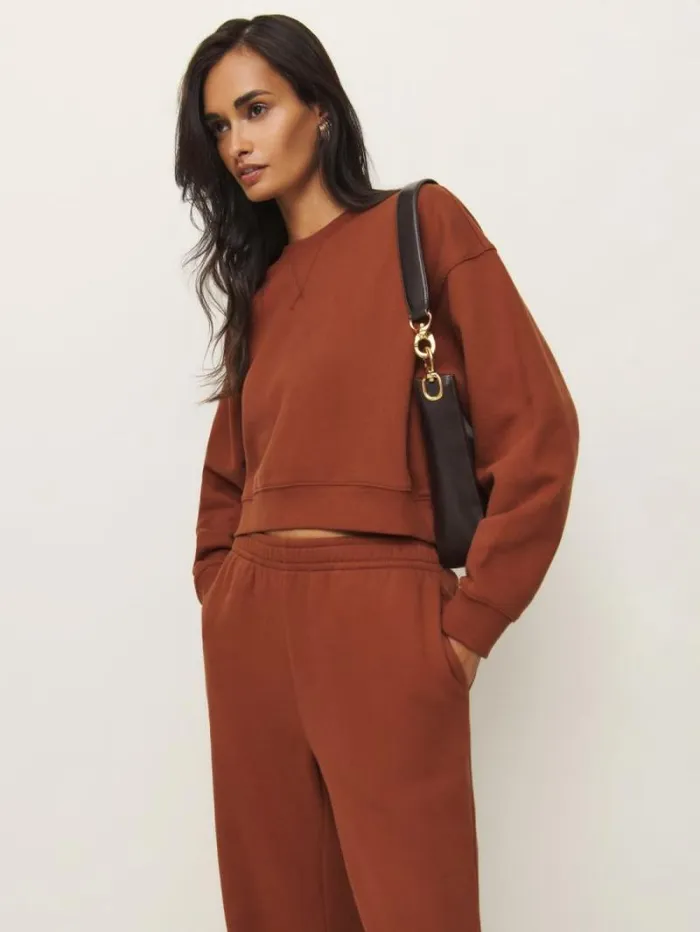 The Reformation Grace Cropped Vintage Oversized Crewneck Sweatshirt Fig Jam 8211 Clothing