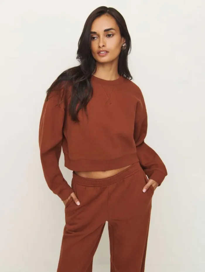 The Reformation Grace Cropped Vintage Oversized Crewneck Sweatshirt Fig Jam 8211 Clothing