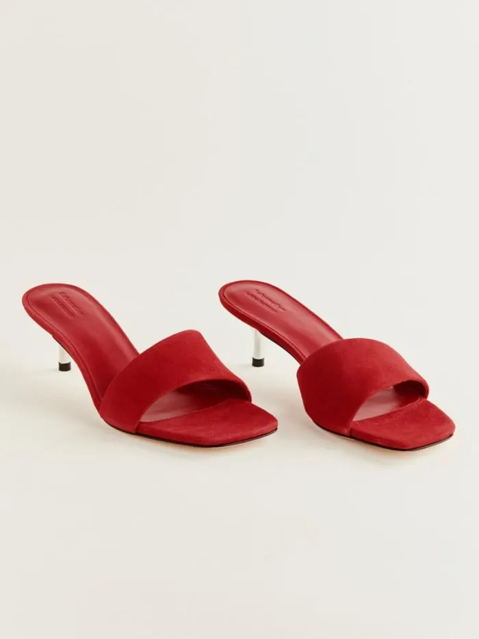 The Reformation Hartzell Heeled Sandal Lipstick Suede 8211 WeddingsShoes