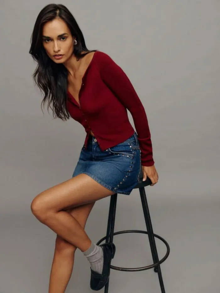 The Reformation Hazel Low Rise Denim Mini Skirt Lanier Studded 8211 Clothing