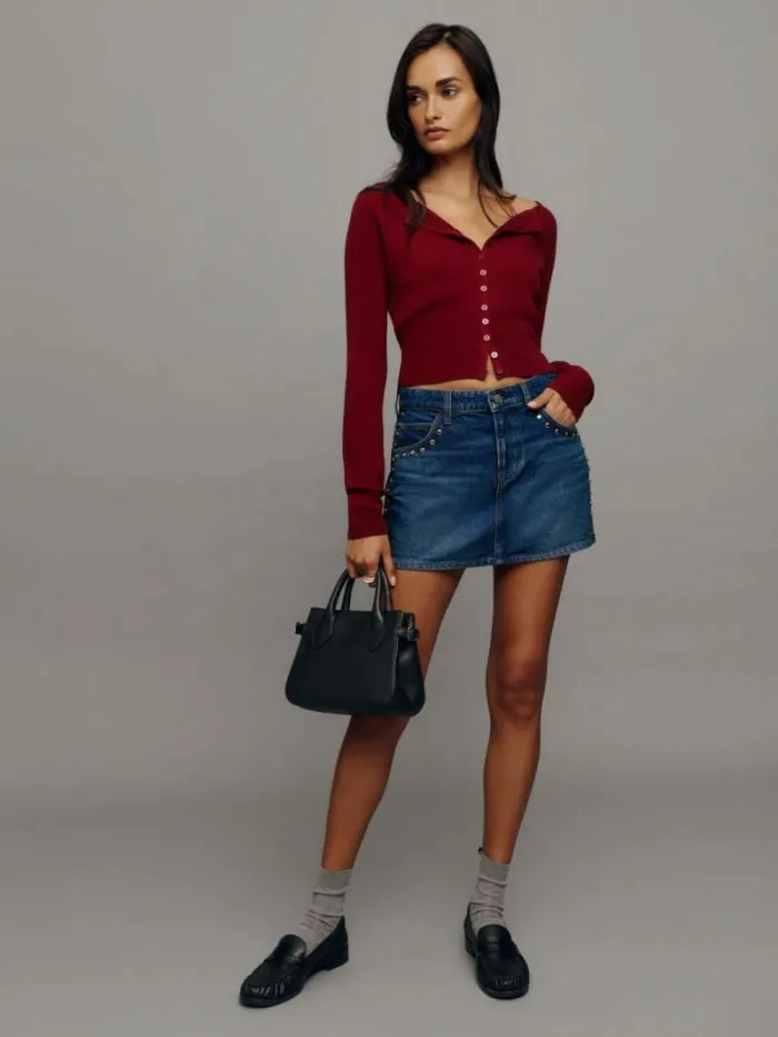 The Reformation Hazel Low Rise Denim Mini Skirt Lanier Studded 8211 Clothing