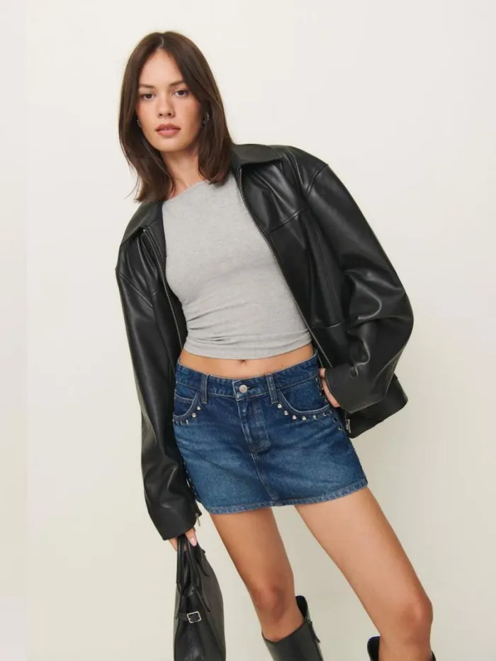 The Reformation Hazel Low Rise Denim Mini Skirt Lanier Studded 8211 Clothing
