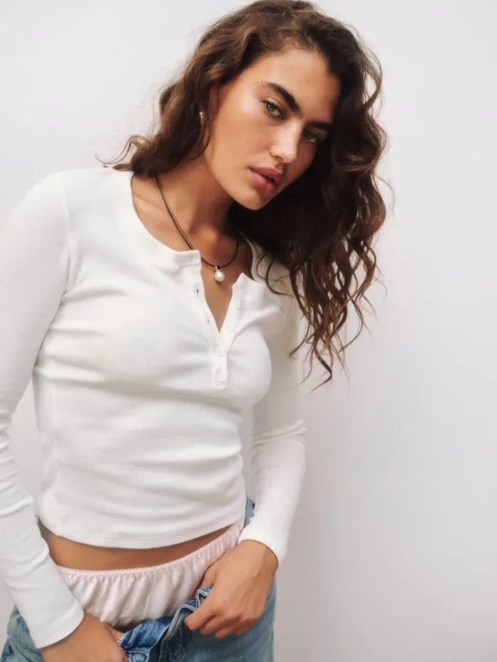 The Reformation Jayden Long Sleeve Henley Tee White 8211 Clothing
