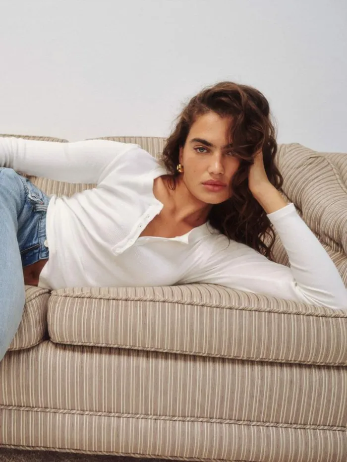 The Reformation Jayden Long Sleeve Henley Tee White 8211 Clothing