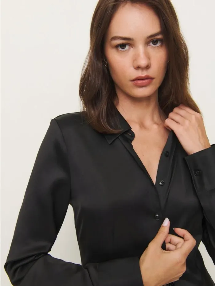 The Reformation Jodie Satin Top Black 8211 Clothing
