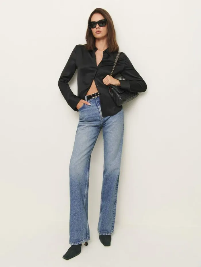 The Reformation Jodie Satin Top Black 8211 Clothing