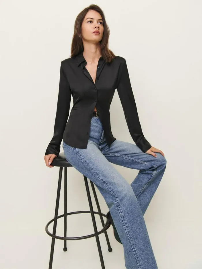 The Reformation Jodie Satin Top Black 8211 Clothing