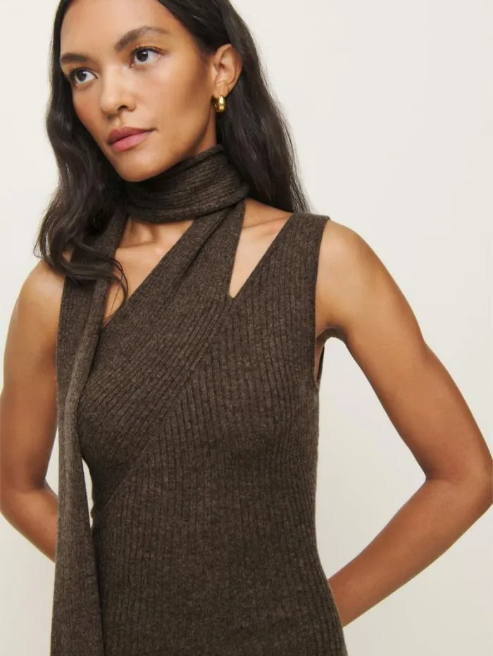 The Reformation Julianna Cashmere Scarf Sweater Dress Walnut 8211 Clothing