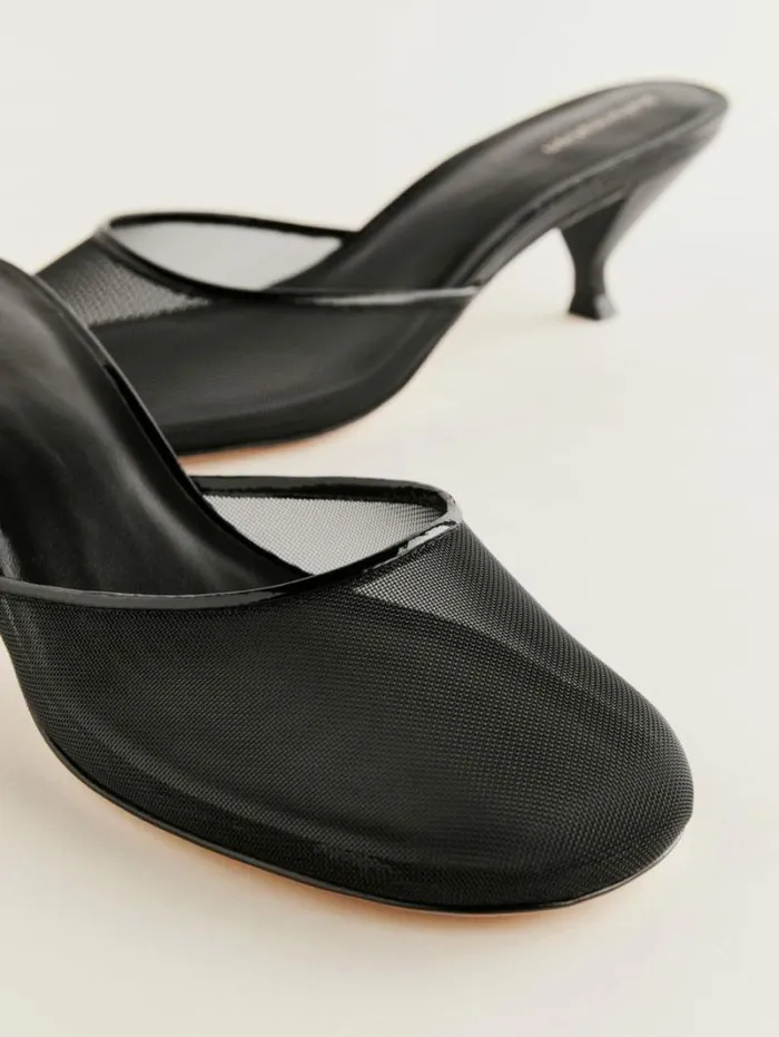 The Reformation Kalinka Heeled Mule Black Mesh 8211 Shoes