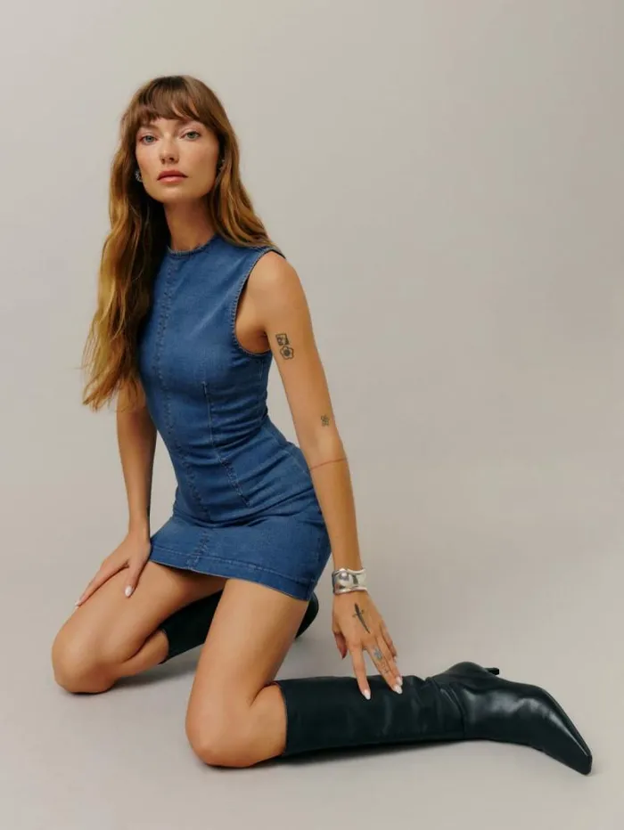 The Reformation Kendi Denim Mini Dress Bleu 8211 Clothing