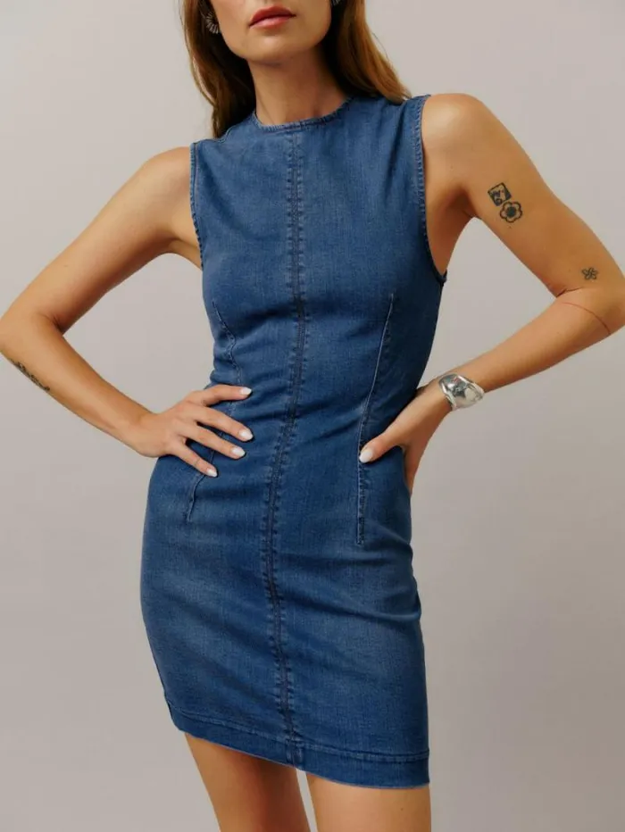 The Reformation Kendi Denim Mini Dress Bleu 8211 Clothing
