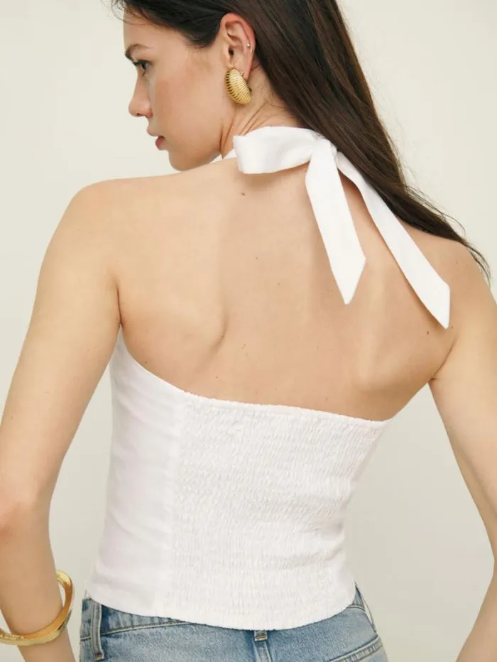 The Reformation Malika Linen Top White 8211 Clothing