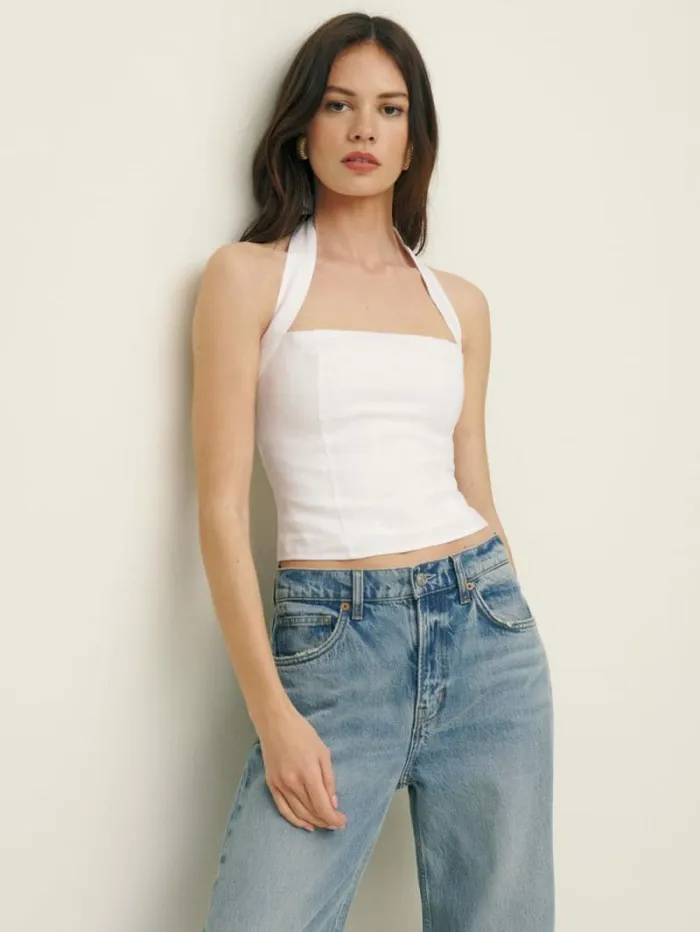 The Reformation Malika Linen Top White 8211 Clothing