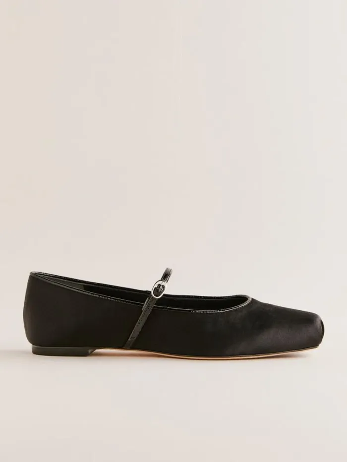 The Reformation Mariella Mary Jane Ballet Flat Black Satin 8211 Shoes