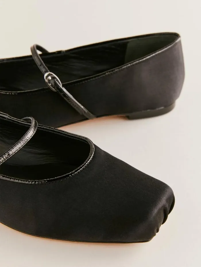 The Reformation Mariella Mary Jane Ballet Flat Black Satin 8211 Shoes