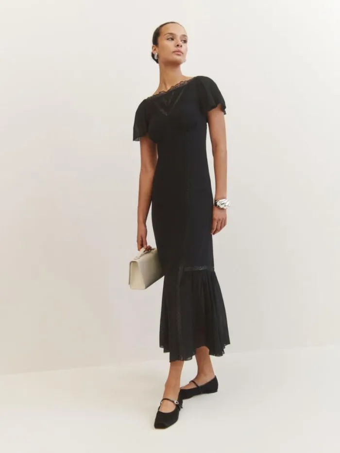 The Reformation Mariella Mary Jane Ballet Flat Black Satin 8211 Shoes