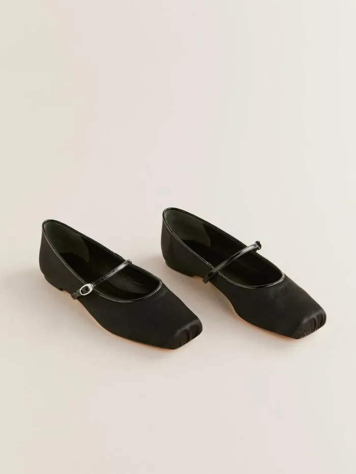 The Reformation Mariella Mary Jane Ballet Flat Black Satin 8211 Shoes